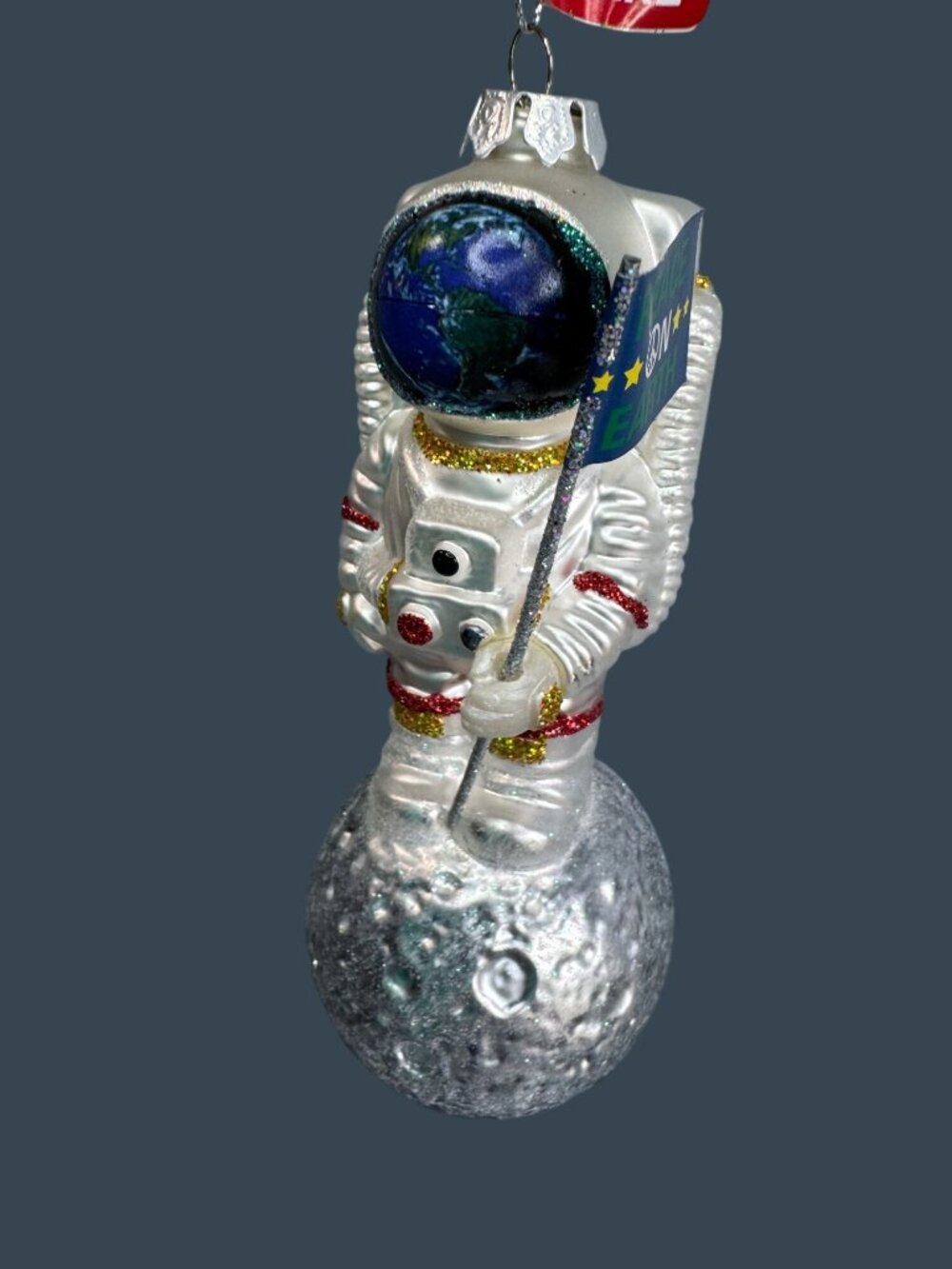 Ashland Glass Astronaut Ornament Earth Helmet Peace On Earth Flag 6" - Picture 8 of 8
